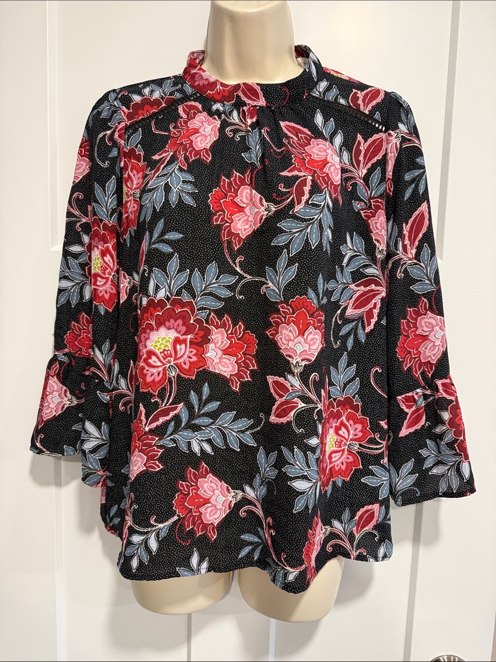 Talbots Petite Floral Statement Blouse | Ruffle Neck | Boho Chic PM